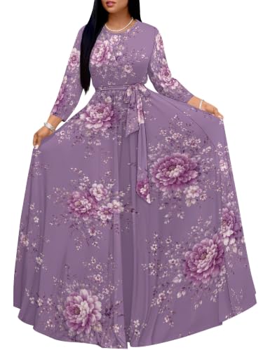 Image of PinkPatty Women's Long Sleeve Maxi Dress Plus Size Casual V Neck Wrap Dress with Pockets&Belt