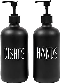 Funly mee 2 Pack Farmhouse Glass Soap Dispenser Set -17 OZ , Refillable Hand Soap and Dish Soap Dispenser for Bathroom and Kitchen (Black - 2pack)
