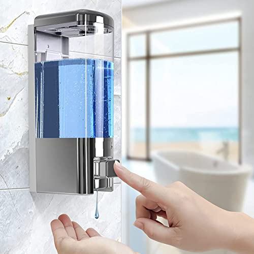 BATH-GURU-ABS-Heavy-Duty-Wall-Mounted-Soap-Shampoo-Conditioner-Handwash-Gel-Liquid-Soap-Sanitizer-Dispenser-for-Bathroom-Basin-Kitchen-Sinks-and-Industrial-Use-500-Ml-Chrome-Plated-Plastic Wall Mounted Soap Shampoo Conditioner