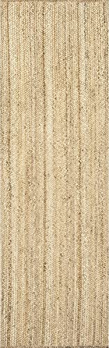 Image of Handmade Natural Jute Cotton Natural Fibers Floor /Door Mat Rugs Furnish Decor Striped Rectangular Design Carpet for Bedroom Living Room (JUTE003, 2x8-Runner)
