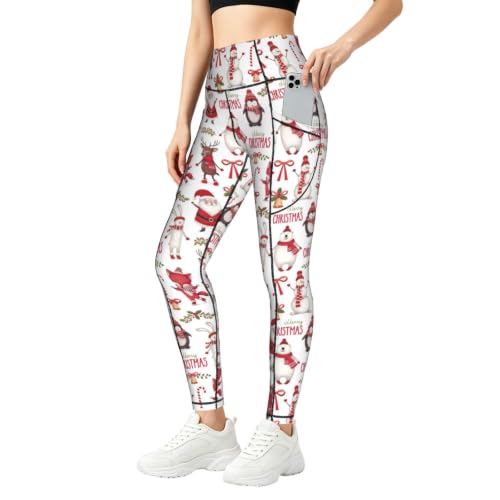 Pantalones de yoga para mujer con bolsillos y estampado navideño de Papá Noel EdsfFehs