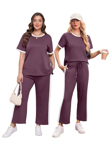 Image of XIEERDUO Women's Side Slit Lounge Sets 2026 Fashion 2 Piece Travel Outfits Cozy Loungewear Wide Leg Tracksuits S-3XL