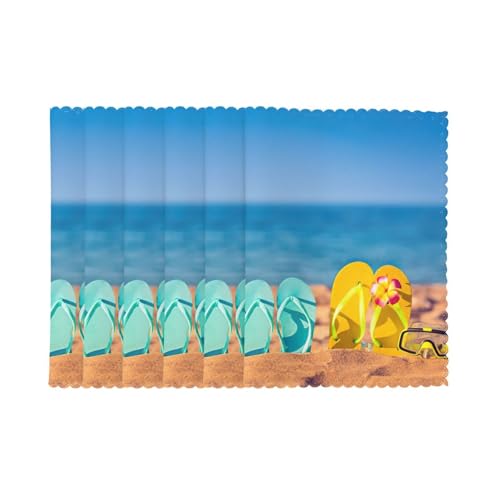 Set de table plage en polyester lavable Lot de 6 napperons 30x45 cm
