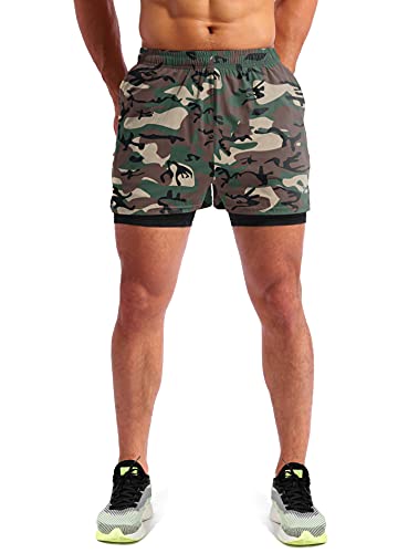 Image of Pudolla Men's 2 in 1 Running Shorts 5 inch Quick Dry Gym Athletic Workout Shorts for Men with Phone Pockets