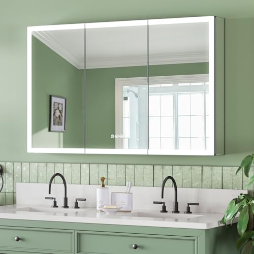 TIFULLHOME 48x30 Inch Lighted Medicine Cabinet with Mirror, AL Alloy