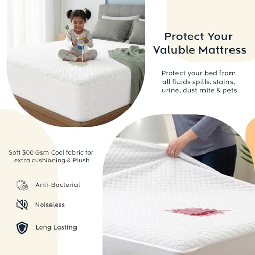 Image of Ayka 100% Waterproof Knitted Mattress Protector Queen Size Breathable Hypoallergenic Noiseless Ultra Soft Fitted Bed Protector 75x60 inch Mattress /Bed Cover (Queen 75 * 60 inch, White)