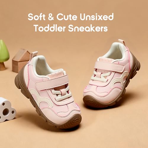 Image of Balabala Girls Boys Toddler Sneakers Wide Toe Box Walking Shoes | Unisex Kids Sneakers with hook-and-loop straps, non-slip soles, soft heel cushion, and flexible support for play
