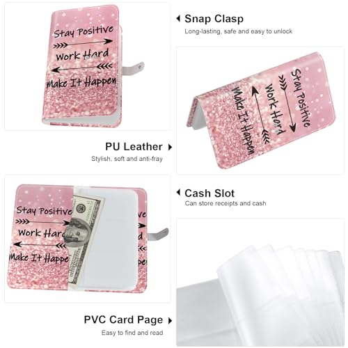 Rouidr Business Card Organizer, RFID Business Credit Card Holder with 96 Card Slots, Portable Leather Card Wallet for Women, Work Hard