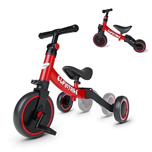 besrey Triciclos para Niños, 5 en 1 Una Bici Multifunción, Adecuado para niños de 1-4 años,Triciclo,Bicicleta,Carro de Equilibrio,Caminante, Altura del Asiento Regulable, Rojo