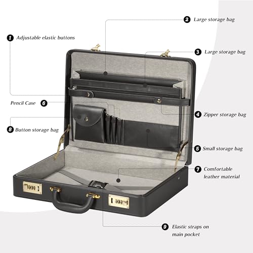Briefcases for Men, Professional Leather Briefcase with Lock, Hard Shell Business Brief Case, Durable Executive Attache Case for Laptop Documents, Mens Hard Briefcase for Work Office Travel3