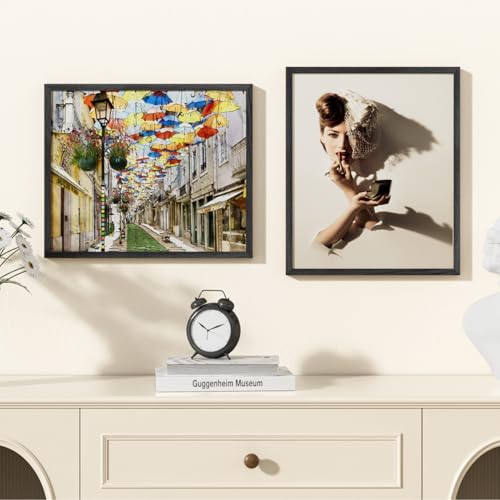 Image of 14x17 Picture Frame Oak Wood,14 inchx17 inchBlack Color Wooden Frames with Tempered Glass,17x14 inch Wall Gallery Poster Frame with No Mat,14 by 17 Frames Horizontal and Vertical for Wall Mounting