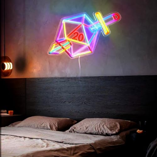 Image of Dice Neon Signs for Decor, Led Neon Sign Decor Dimmable Dungeons and Dragon Dice Game Sign,USB Powered Neon Light for for Room Bedroom Bar Shop Hotel Christmas Birthday Holiday Party