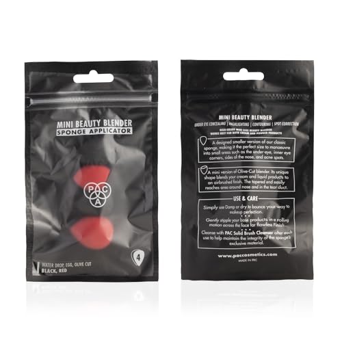 Image of PAC Mini Sponge Set (4 Pc) | Beauty Blender Set, Makeup Sponge | Soft Water Drop, Egg Cut Shape for Foundation, Creams & Powders | For Normal Skin Types - Soft, Reusable & Washable (Black, Red)
