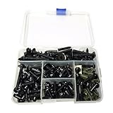 JCSUMRID 210 PCS Motorcycle Fairing Bolt Kit Screws Aluminum Fasteners Washers Nuts Screws Clips for Yamaha Kawasaki BMW Suzuki Honda Dirt Bike Sportbike Chopper Cafe Racer ATV Scooter(Black)