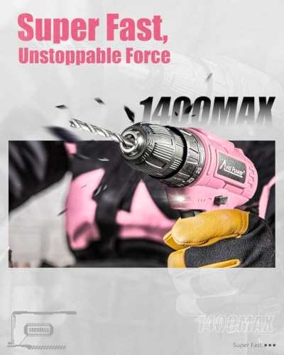 Image of AVID POWER 12V Cordless Pink Drill Set, Power Driver with 21 Bits for Women | 3 /8 inch Keyless Chuck, 25+1 Torque, 2 Speed Setting Max 1400 RPM, Rechargeable Battery & Charger, for Light-duty Household Use