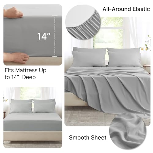 Anluoer Full Comforter Set,Light Grey Bed in a Bag 7 Piece,Lightweight Bedding Set with Soft Down Alternative Fill,Bed Set Includes Comforter, Fitted Sheet, Flat Sheet,Pillowcases and Shams