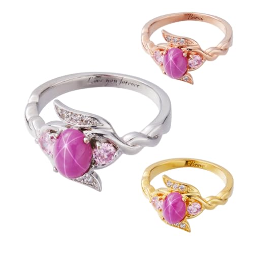 Getname Sterling Silver Star Ring with Custom Engraving - Pink Star Gemstone Wedding Ring for Her