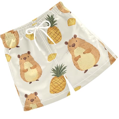 Pigsaly Boys Swim Trunks Capybara Fruit Pineapple Boys Board Shorts Swimsuit Swimwear Summer Bathing Suit 3T