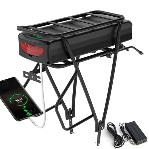 DICHOU Ebike Akku 36V 36Ah mit Ladegerät & Gepäckträger für 700W 500W...