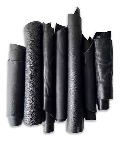 IPEA 1 Kg de Cortes de Cuero – Piel Auténtica en Tamaños Aleatorios Colore Negro – Fabricado en Italia – Recortes con Formas Variadas – Restos de Producción Artesanal – Para Manualidades