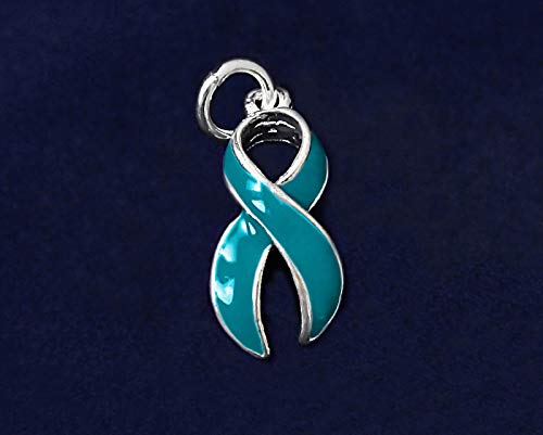 Large Teal Ribbon Awareness Charms – Bulk Inexpensive Teal Ribbon Shaped Charms for Sexual Assault, Rape and Ovarian Cancer Awareness - Perfect for Jewelry Making, Bracelets, Necklaces, DIY Projects, Support Groups and Fundraisers2
