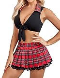 Avidlove School Girl Costume for Women Sexy Cosplay Lingerie Set Roleplay Costumes with Mini Skirt(Black,S)