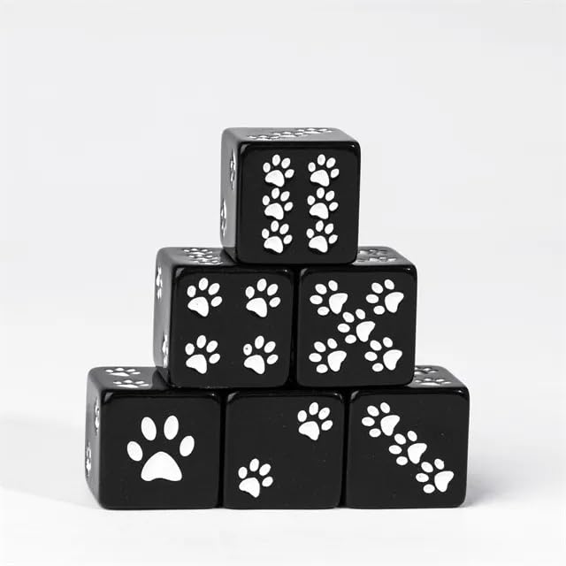 Kitty beans 6D6 Dice Set – Dual-Tone Cat Paw Print 6d6 for Whimsical Tabletop Quests (Black)