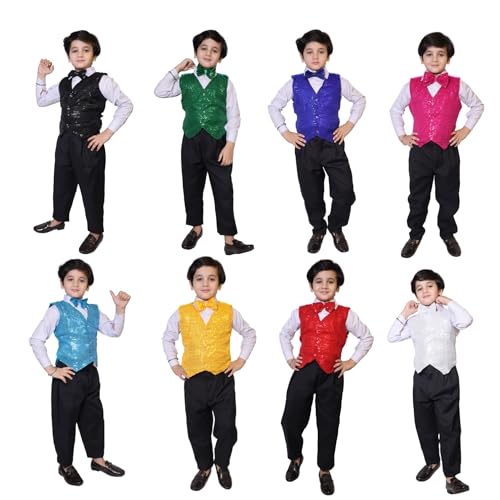 Image of Kaku Fancy Dresses Plain Waistcoat for Kids /Plain Jacket for Kids | Sequin Work Shinning Waist Coat For Annual Day Dance Competition (Only Jacket /Waistcoat - Shirt & Pant Not Included)