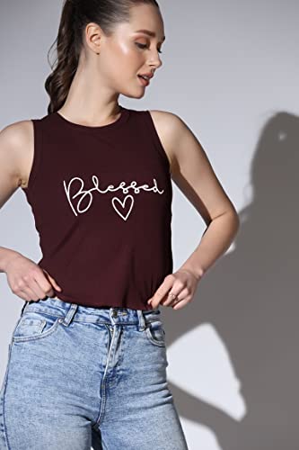 Image of OM SAI LATEST CREATION Crop Tops for Women || Ribbed Solid Chest Printed Crop Top for Girls || Text & Hart Print with Round Neck & Sleeveless Crop Top for Women || Tank Top.
