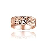 Hoops & Loops Rose Gold Flashed Sterling Silver Diamond-Cut Wedding Band Ring, Size 8