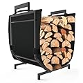 Wantfly Firewood Rack Indoor & Outdoor, Firewood Holder with Canvas Firewood Carrier, Small Indoor Wood Rack, Fireplace Wood Storage Racks, Log holder, Black