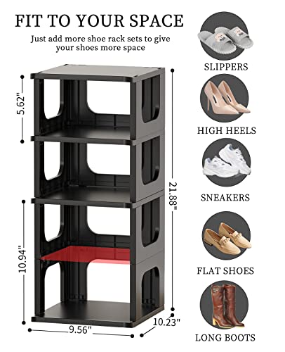 Shoe Organizer Shoe Rack For Small Spaces 5 Tier Plastic Vertical Shoe Rack Narrow Shoe Shelves For Closet Black Shoe Holder Shoe Stand For Entryway Shoe Storage Boots Organizer Stackable Shoe Cabinet #TOP2