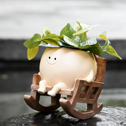 Xzunk Maceta de cara sonriente, bonitas macetas de resina para interiores y exteriores, mecedora única para plantas suculentas, plantas vivas con agujero de drenaje, idea de regalo para madre Navidad