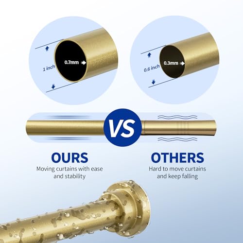 Image of Mcrbeay Shower Curtain Rod, 1 inch Diameter Heavy Duty Tension Shower Rod, Non Slip Adjustable 28-74 inch No Drilling Shower Curtain Rods Spring Tension For Bathroom, Shower Stall, No Rust, Chrome Gold