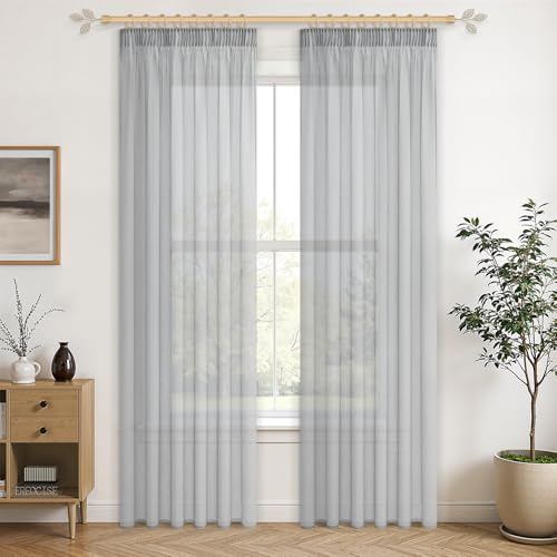 CUTEWIND Rideaux Voilages Gris 140x240cm (LxH) Lot de 2, Rideaux Transparents Gris pour Fenêtre et Porte, Style Bohème Moderne, Idéal pour Rail Coulissant,...