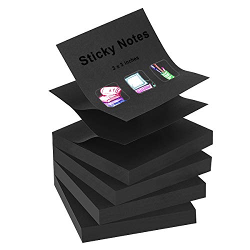 ZCZN Pop-up Sticky Notes 3 x 3 Inches, 4 Pads Bright Color Self-Stick Notes, 100 Sheets/Pad, Black