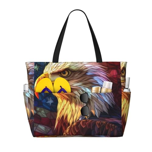Geometric American Bald Eagle Print Beach Pool Bags Tote For Women Ladies Large Gym Tote Carry On Bag For Weekender Travel Waterproof