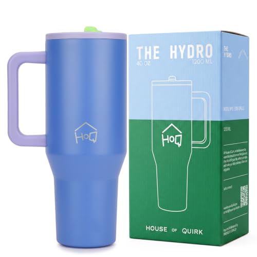 Image of House of Quirk 1200ML Tumbler with Handle & Simple Flip Straw - Car Cup Holder Friendly, Leak Resistant Stainless Steel Water Bottle with Rubber Base (Lime Rickey)