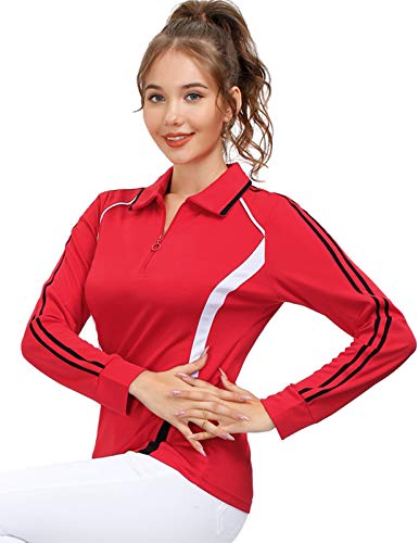 Golf Women's Lightweight Long Sleeve Zip Polo(S, Red)