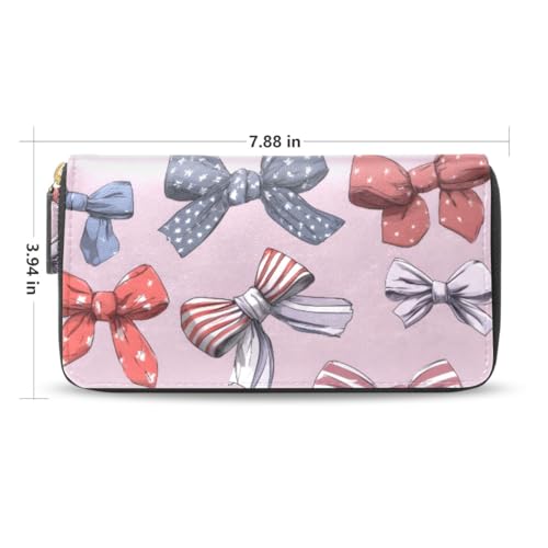 Long Wallets Leather Bifold Wallet for Women Pink Flag Bows Pattern with Zipper Credit Card Holder Large Capacity2