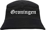 sostex Groningen Chapeau de Pêche - Vieil Allemand - Brodé - Chapeau en Cloche Chapeau du Pêcheur Chapeau - Noir, S-M