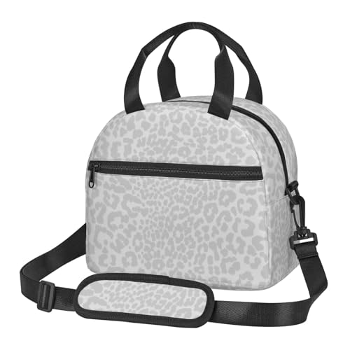 MOLAIGIN Cool White Grey Cheetah Pink Leopard Pattern Insulated Lunch With Adjustable Shoulder Strap Bag Reusable Lunch Box Cooler Tote Bag For Men Women