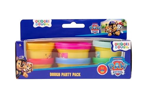 PAW Patrol Knete Set | Okidoki Dough Party Pack mit 6 Farben | Kinderknete ab 3 Jahren | Kreatives Knetset für Kinder | Mit Chase, Marshall, Skye, Rubble, Rocky & Zuma |Offizielles Nickelodeon Product