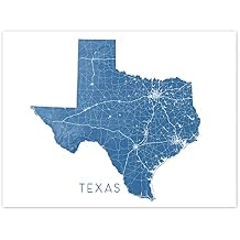 Texas Map Print 10 x 8" Landscape, Lake