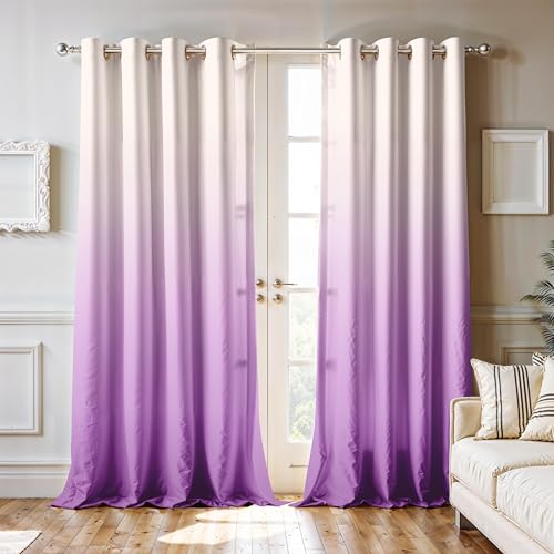 Image of Ultimate Trends Room Darkening Ombre Curtain | Polyester Gradient | Room Doors and Window| 7 FEET Pack of 2,Amethyst Mist