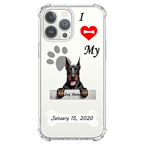 VNGDA Custom Dog Name Doberman Pinscher Dog Clear Case for iPhone 15 14 Pro Max 13 12 11 Xs Max Xr SE3 8 7 6 Plus 11 Pro Mini，with 4 Shockproof Corners Personalized Phone Cover for Dog Lover