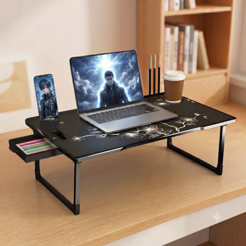 Image of Wood Multipurpose Foldable Laptop Table with Cup Holder | Table Home Study Writing Table, Foldable and Portable /Ergonomic Edges Kids & Adults