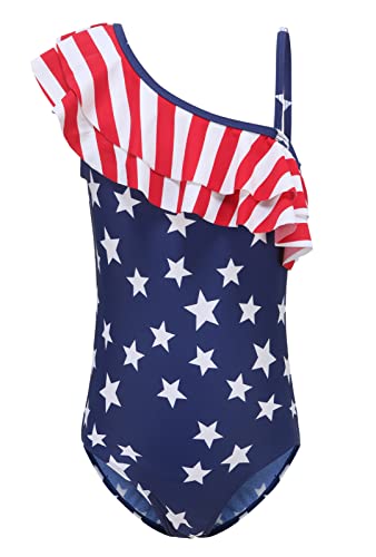 Image of Girls One Piece Swimsuits One Shoulder Ruffle Swimwear Floral Bathing Suit