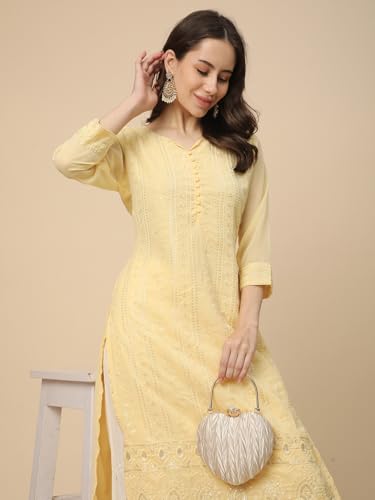 Image of RATAN Women's Georgette Anarkali Lucknowi Chikankari Ethnic Wear Kurta