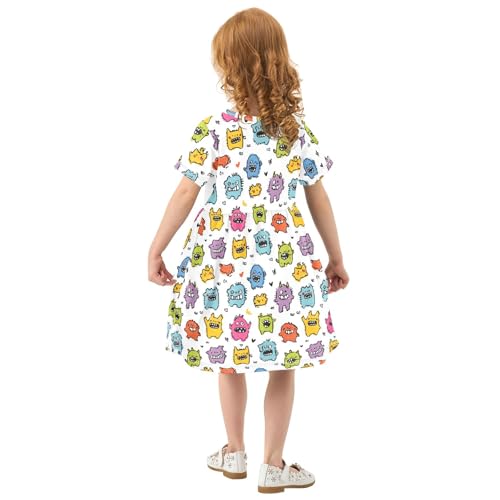 Monster Hand Drawn Pattern Toddler Dress Girls Summer Short Sleeve T-Shirt Dress Casual Outfit3